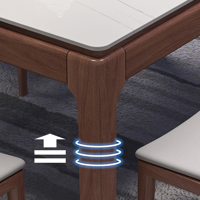 Mesa de comedor rectangular moderna de mediados de siglo, mesa de piedra sinterizada con base de 4 patas