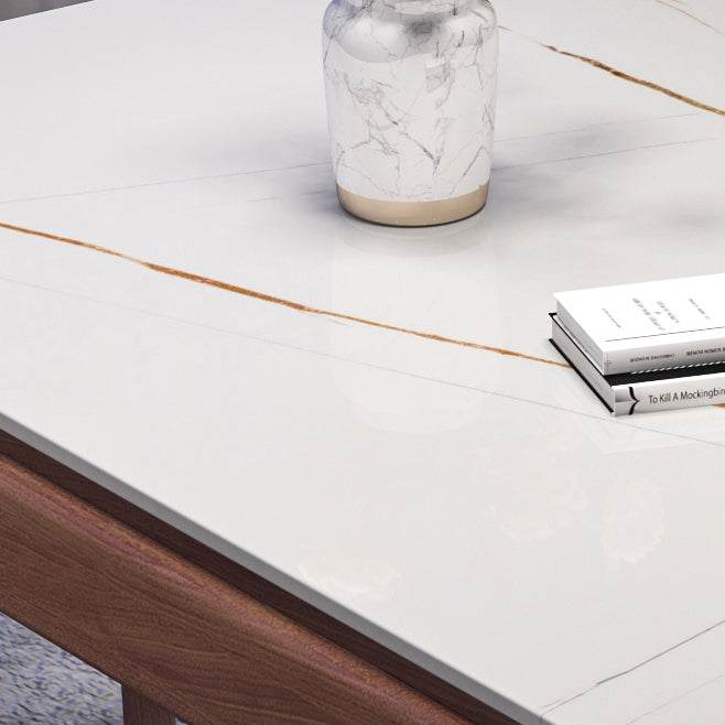 Mesa de comedor rectangular moderna de mediados de siglo, mesa de piedra sinterizada con base de 4 patas