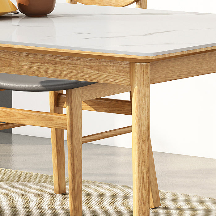 Midcentury Rectangle Dining Table Sintered Stone Table with 4 Legs Wood Base