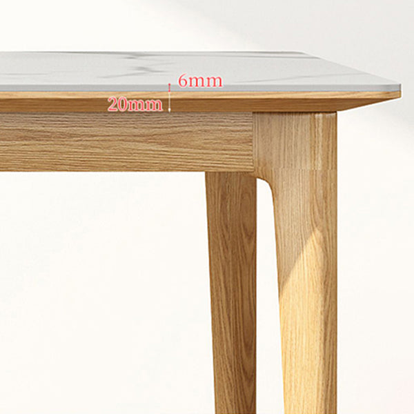 Midcentury Rectangle Dining Table Sintered Stone Table with 4 Legs Wood Base