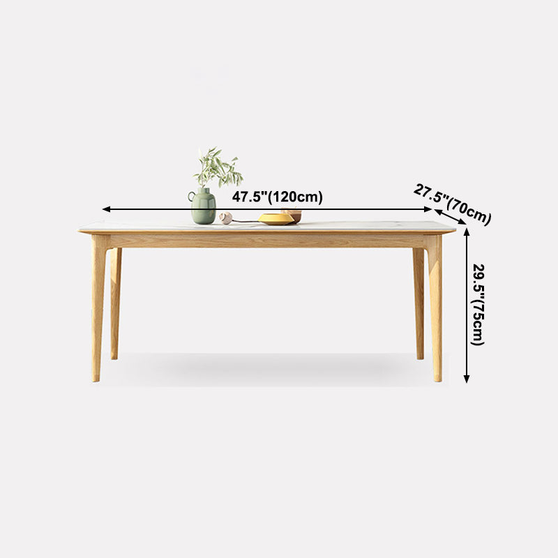 Midcentury Rectangle Dining Table Sintered Stone Table with 4 Legs Wood Base