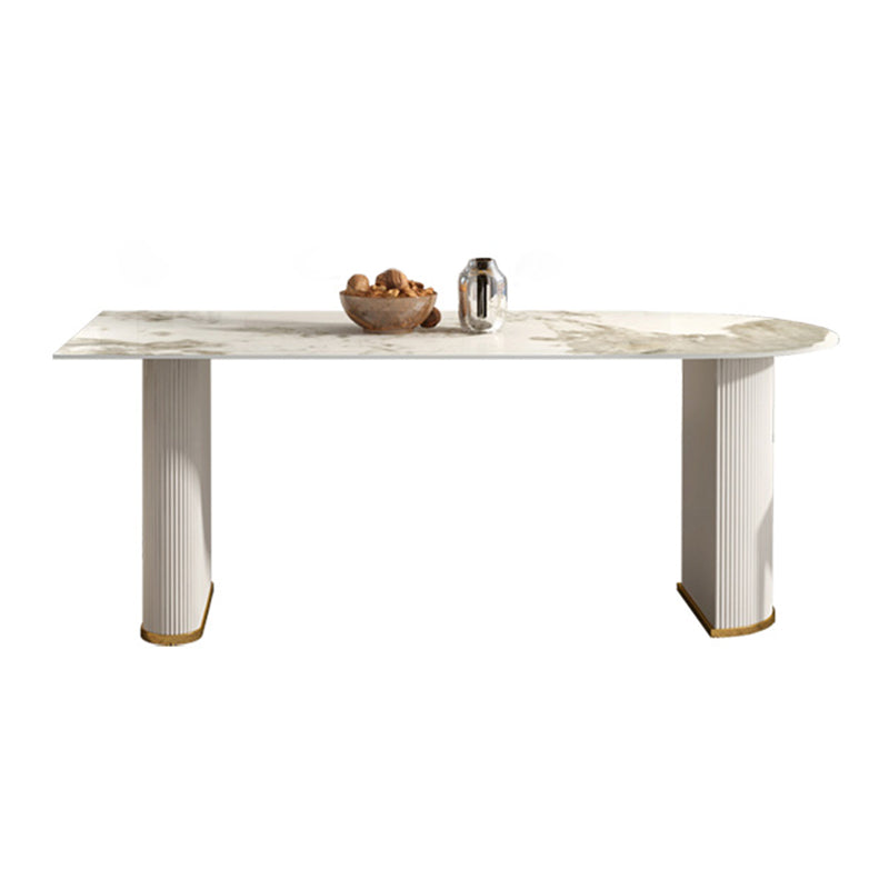 Modern Freeform Dining Table Sintered Stone Table with Double Pedestal