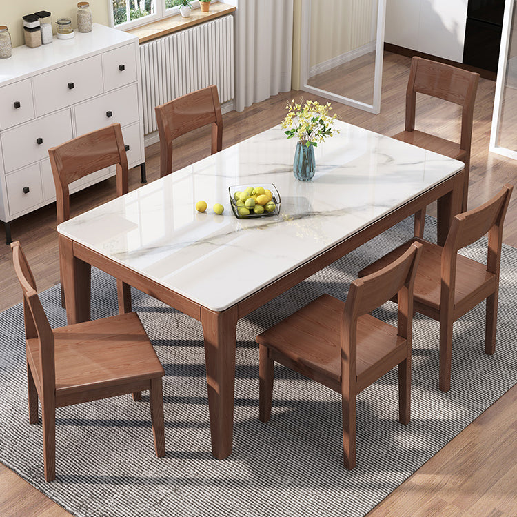 Moderne moderne eettafel uit het midden van de eeuw gesinterde stenen top eettafel met houten basis voor keuken