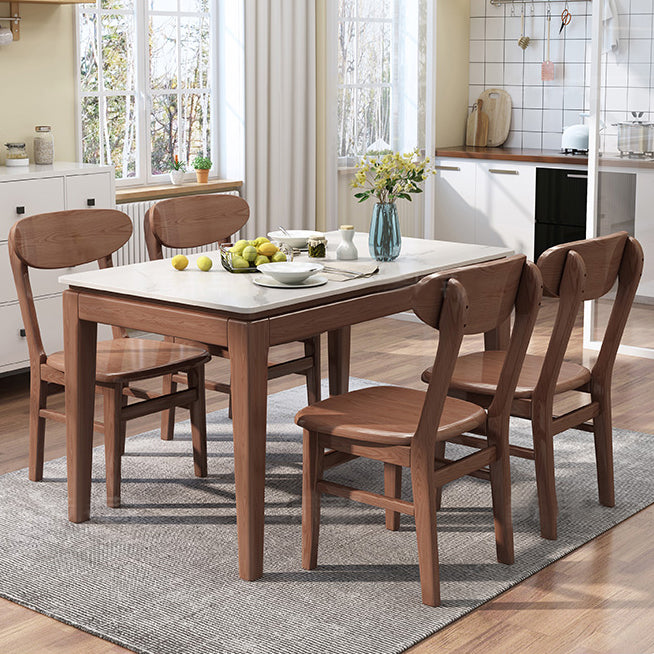 Moderne moderne eettafel uit het midden van de eeuw gesinterde stenen top eettafel met houten basis voor keuken