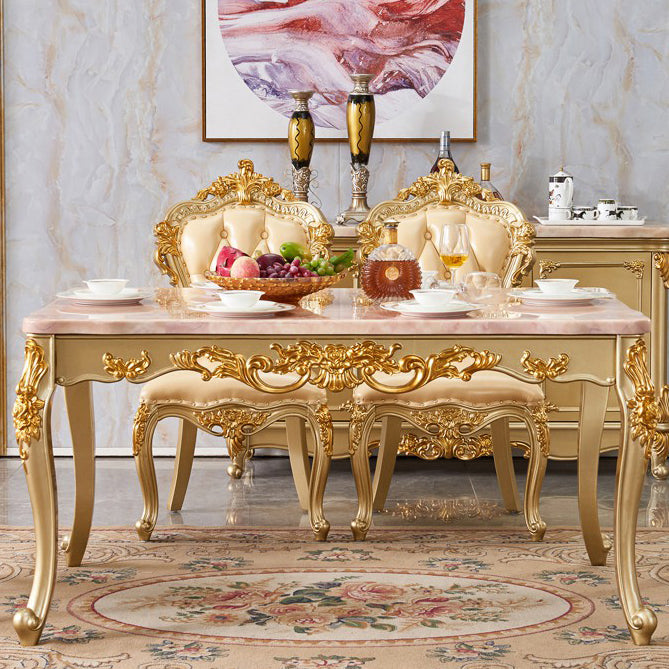 Mesa rectangular victoriana de madera maciza con tapa de mármol y 4 patas de madera