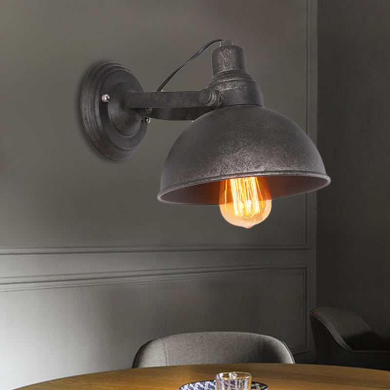 1 Bulb Dome Wall Sconce Light Antique Style Black/Rust Wrought Iron Wall Mount Light for Hallway