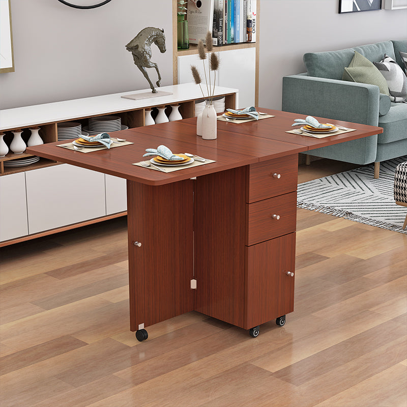 Wood Mid-Century Rectangle Table Wooden Top Table with Drop Leaf