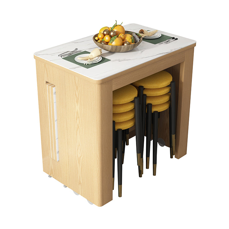 73'' Foldable Poplar Wood Table Extendable Rectangle Table with 5 Legs