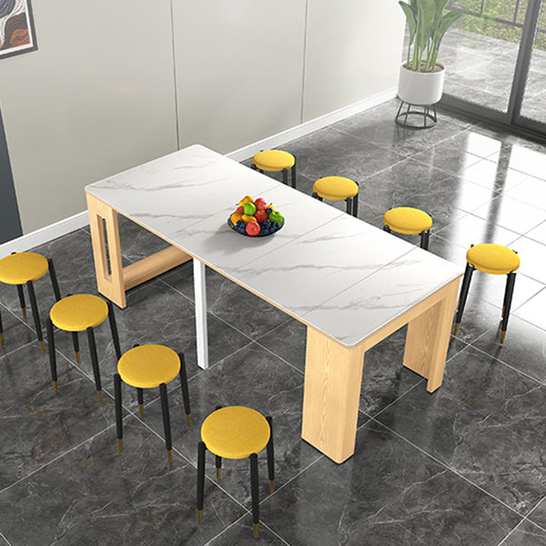 73'' Foldable Poplar Wood Table Extendable Rectangle Table with 5 Legs