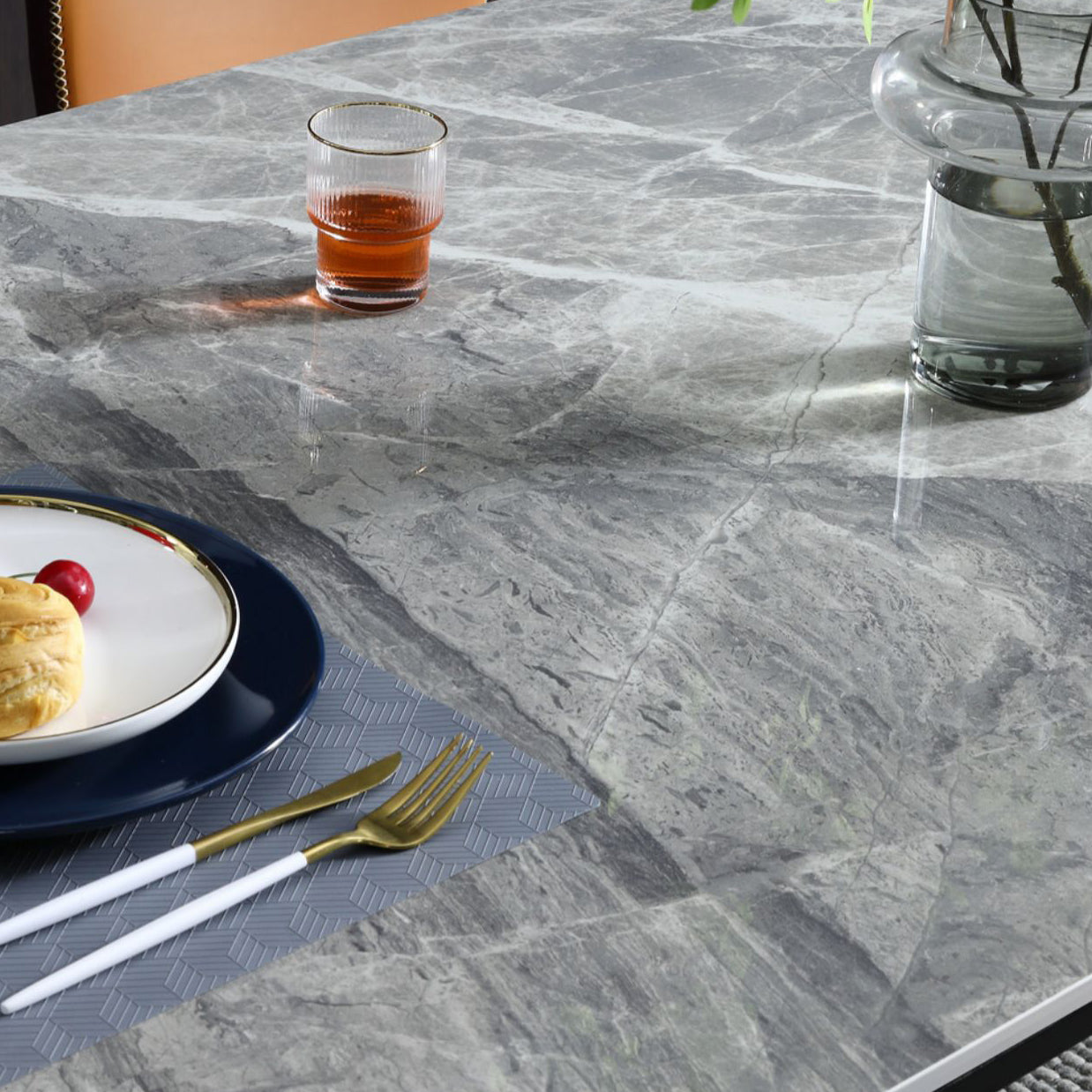 Mid-Century Modern Sintered Stone Table 4 Legs Rectangle Table for Home