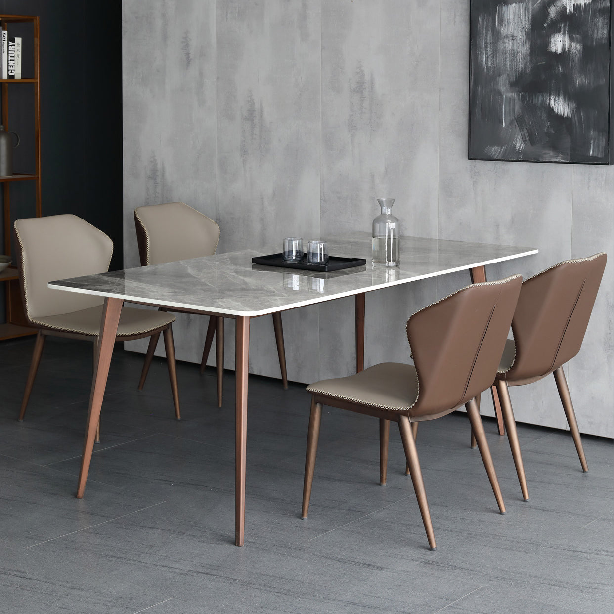 Mid-Century Modern Sintered Stone Table 4 Legs Rectangle Table for Home