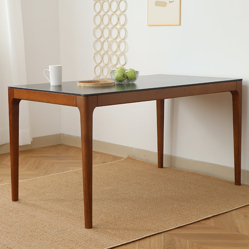 51'' Sintered Stone Rectangle Table Medieval Modern Table with Beech Wood 4 Legs
