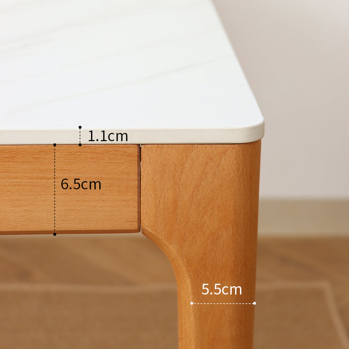 51'' Sintered Stone Rectangle Table Medieval Modern Table with Beech Wood 4 Legs