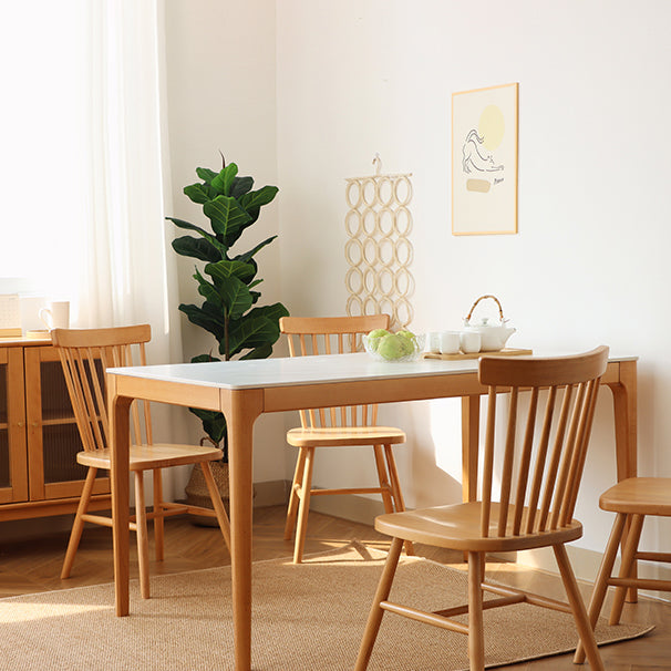 51'' Sintered Stone Rectangle Table Medieval Modern Table with Beech Wood 4 Legs