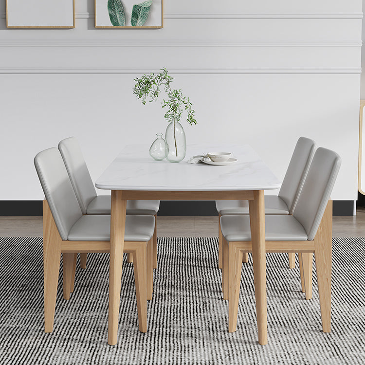 Sintered Stone Top Extendable Table in White Kitchen Table with Ash Wood Base and 4 Legs