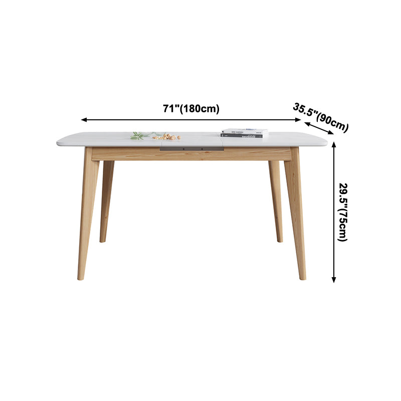 Sintered Stone Top Extendable Table in White Kitchen Table with Ash Wood Base and 4 Legs
