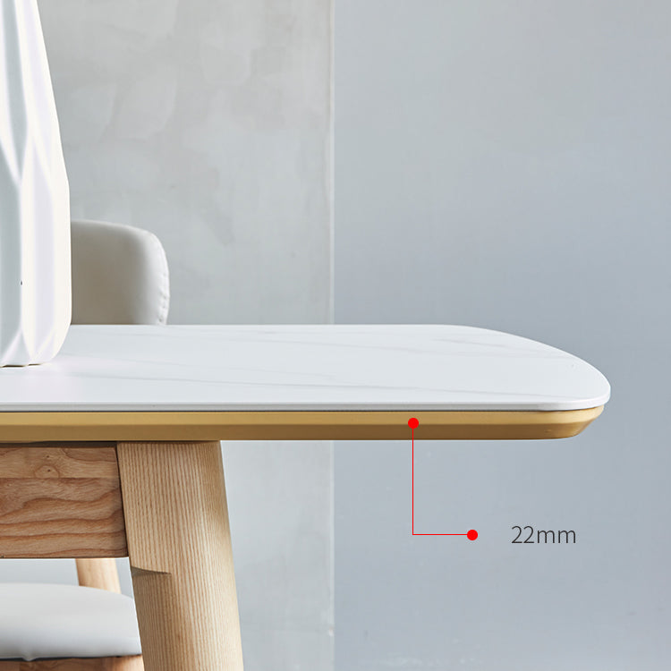 Rectángulo 4 patas Mesa de mediados del siglo Mesa blanca extensible con piedra sinterizada