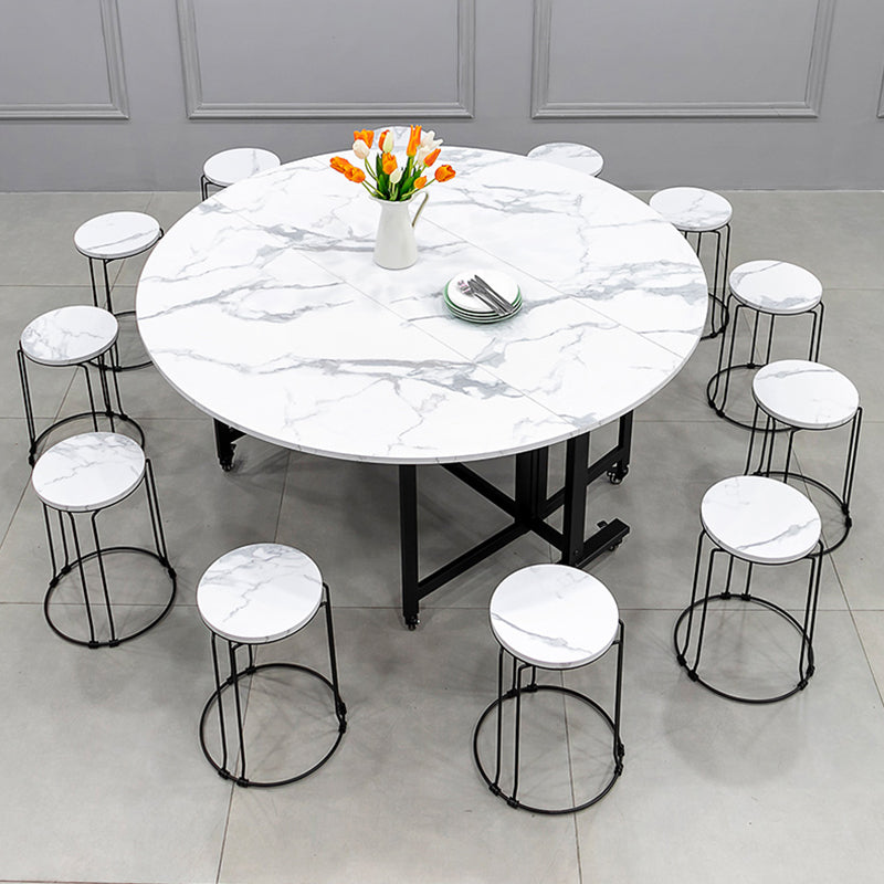 Round Dining Table Mid-Century Style Trestle Base Table for Dining Room