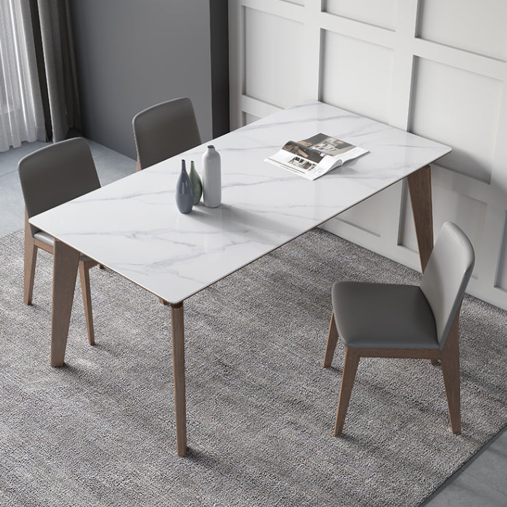 Sintered Stone Rectangle Table Medieval Modern White Table with 4 Legs for Restaurant
