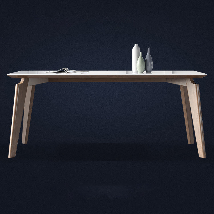 Sintered Stone Rectangle Table Medieval Modern White Table with 4 Legs for Restaurant