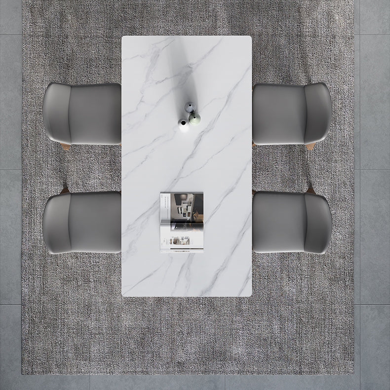 Sintered Stone Rectangle Table Medieval Modern White Table with 4 Legs for Restaurant