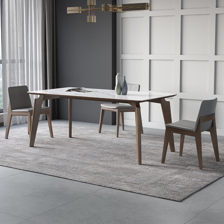 Sintered Stone Rectangle Table Medieval Modern White Table with 4 Legs for Restaurant