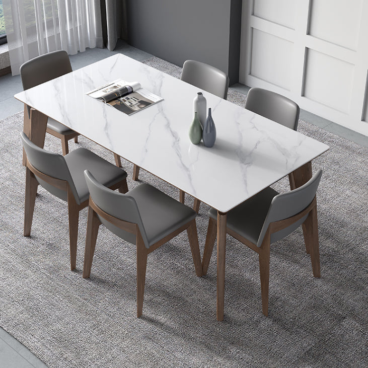 Sintered Stone Rectangle Table Medieval Modern White Table with 4 Legs for Restaurant