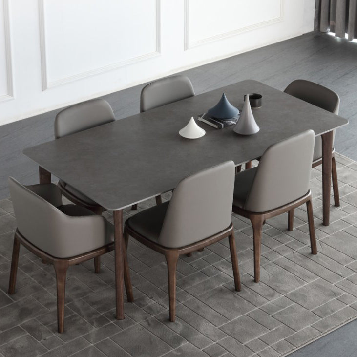 Mesa de piedra sinterizada moderna medieval mesa de comedor gris rectangular con madera 4 patas