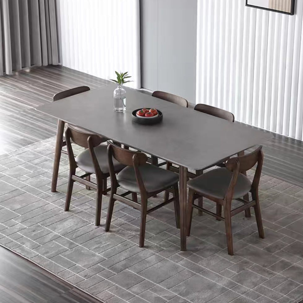 Mesa de piedra sinterizada moderna medieval mesa de comedor gris rectangular con madera 4 patas
