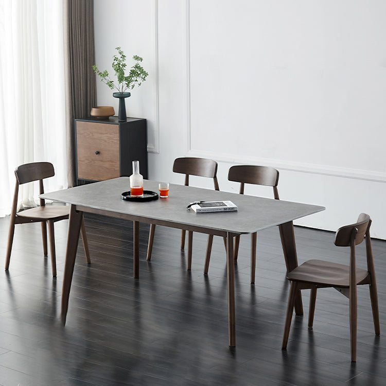 Mesa de piedra sinterizada moderna medieval mesa de comedor gris rectangular con madera 4 patas