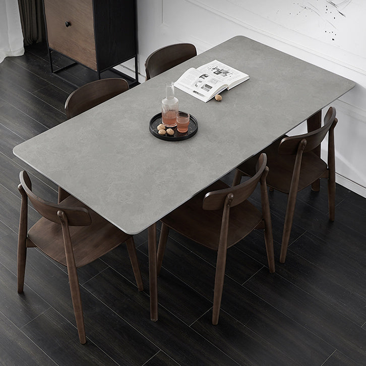 Mesa de piedra sinterizada moderna medieval mesa de comedor gris rectangular con madera 4 patas