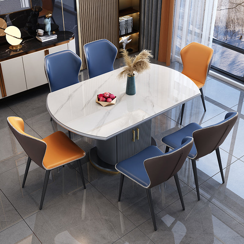 Glam Sintered Stone Extendable Table Round Shape Standard Dining Table for Kitchen