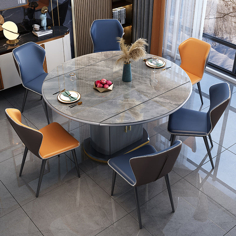 Glam Sintered Stone Extendable Table Round Shape Standard Dining Table for Kitchen
