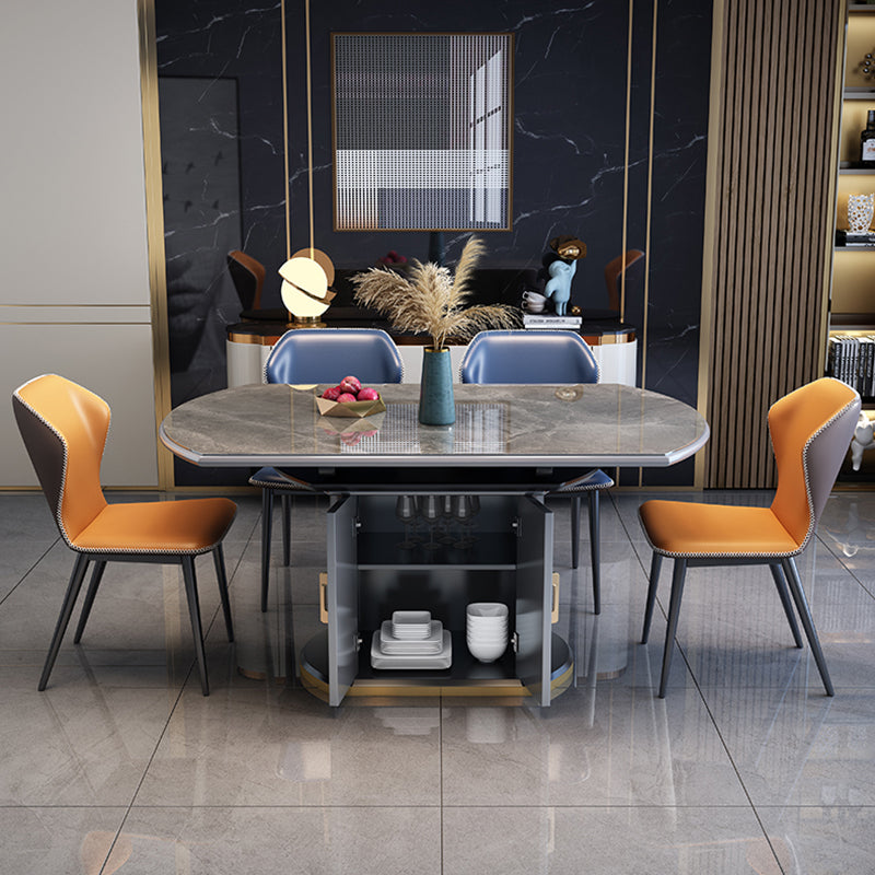 Glam Sintered Stone Extendable Table Round Shape Standard Dining Table for Kitchen