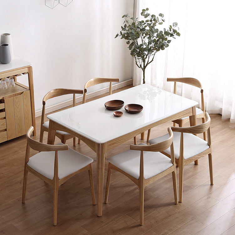Marmor -Rechteck Esstisch für ein mittelalterliches modernen Tisch mit Holz 4 Beine