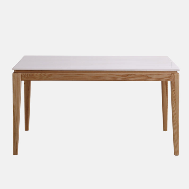 Middeleeuwse moderne marmeren rechthoekige tafel witte tafel met houten basis en 4 poten