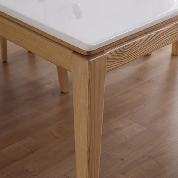 Middeleeuwse moderne marmeren rechthoekige tafel witte tafel met houten basis en 4 poten
