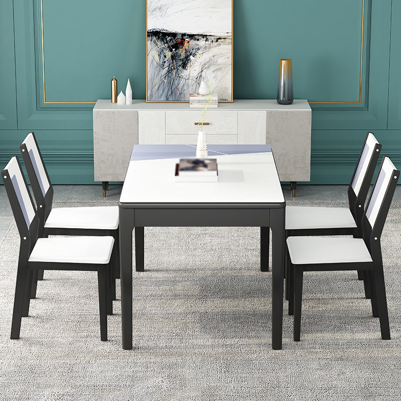 Glass Dining Table Mid-Century Style 4 Legs Base Rectangle Table for Dining Room