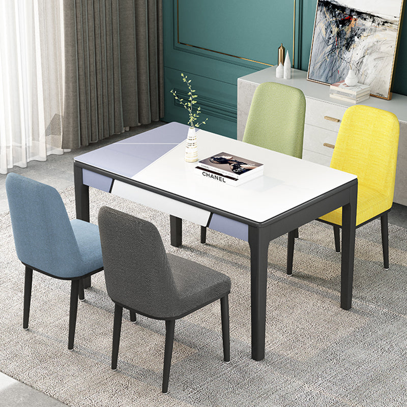Glass Dining Table Mid-Century Style 4 Legs Base Rectangle Table for Dining Room