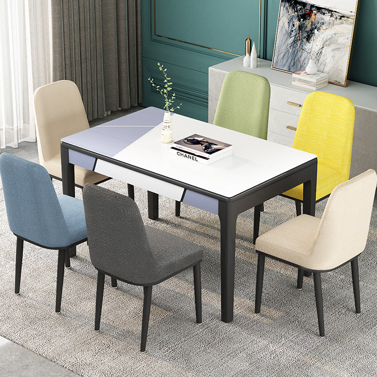 Glass Dining Table Mid-Century Style 4 Legs Base Rectangle Table for Dining Room