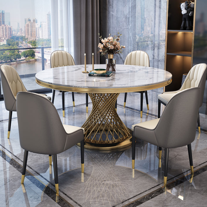 Marble Dining Table Single Pedestal Base Luxury Style Round Table for Dining Room
