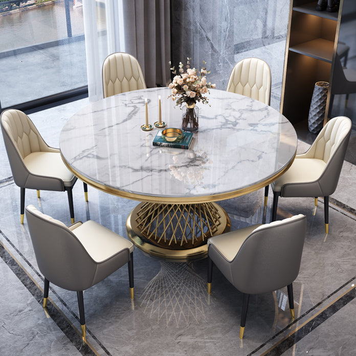 Marble Dining Table Single Pedestal Base Luxury Style Round Table for Dining Room