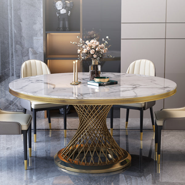Marble Dining Table Single Pedestal Base Luxury Style Round Table for Dining Room
