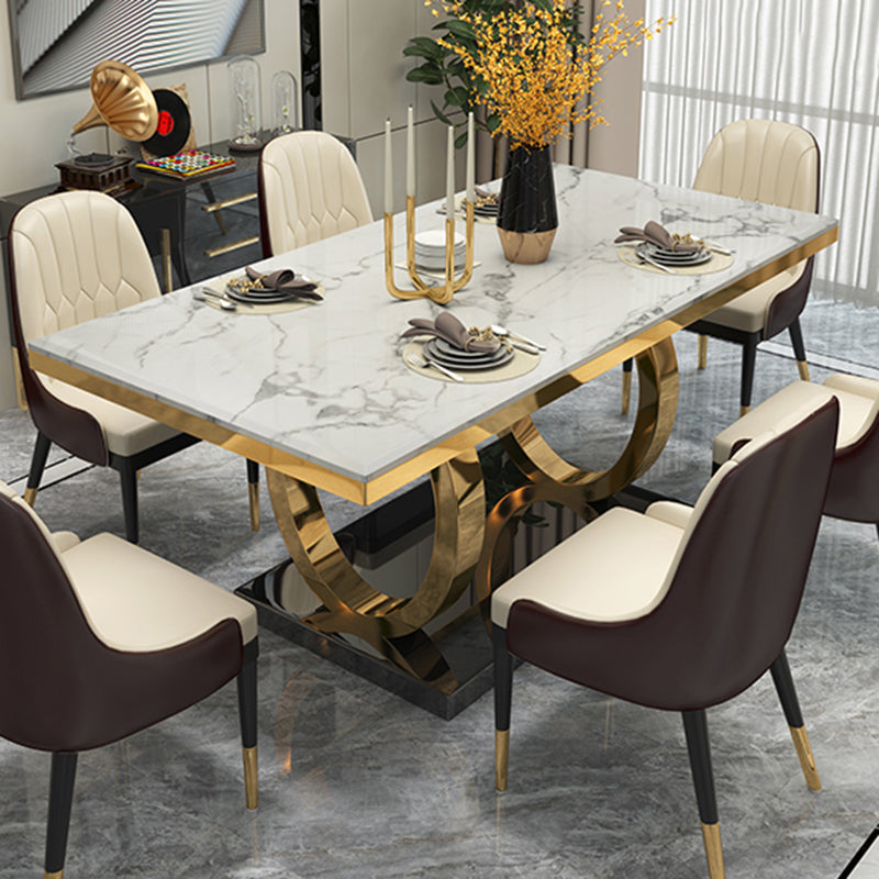 Rechteck traditioneller Luxus Esstisch Sintered Steintisch mit goldener Trestle Basis