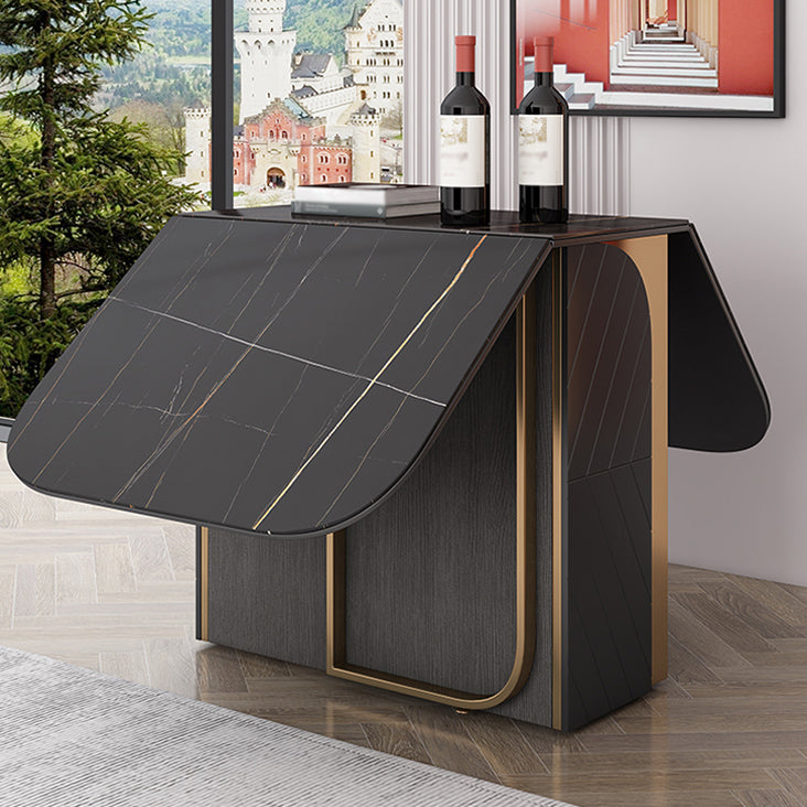 Modern Style Rectangle Dining Table 62.6" Sintered Stone Drop-Leaf Table with Metal Base