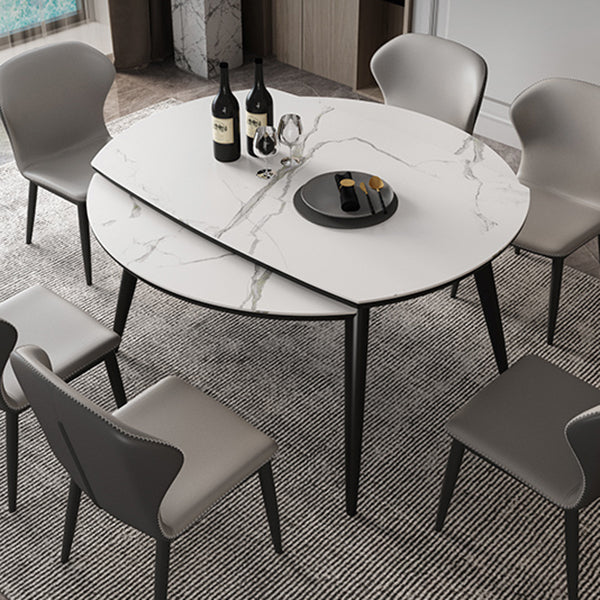 Contemporary Round Dining Table Sintered Stone Table with 4 Ash Solid Wood Legs