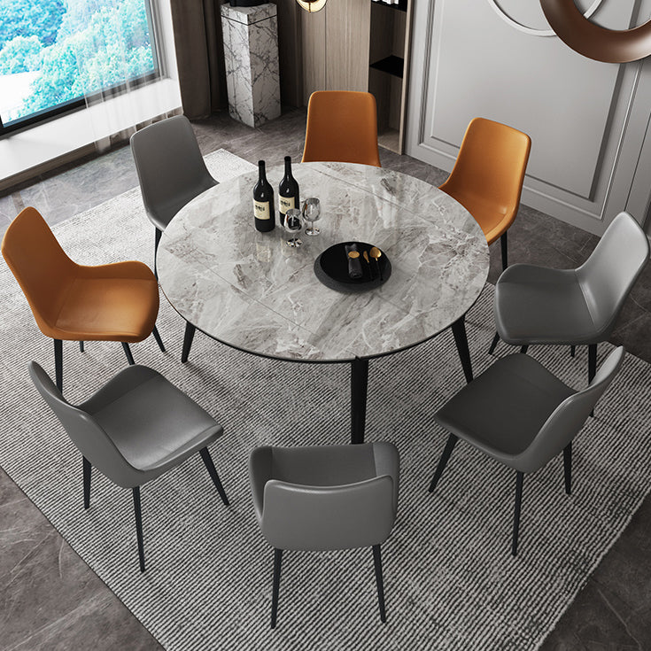 Contemporary Round Dining Table Sintered Stone Table with 4 Ash Solid Wood Legs