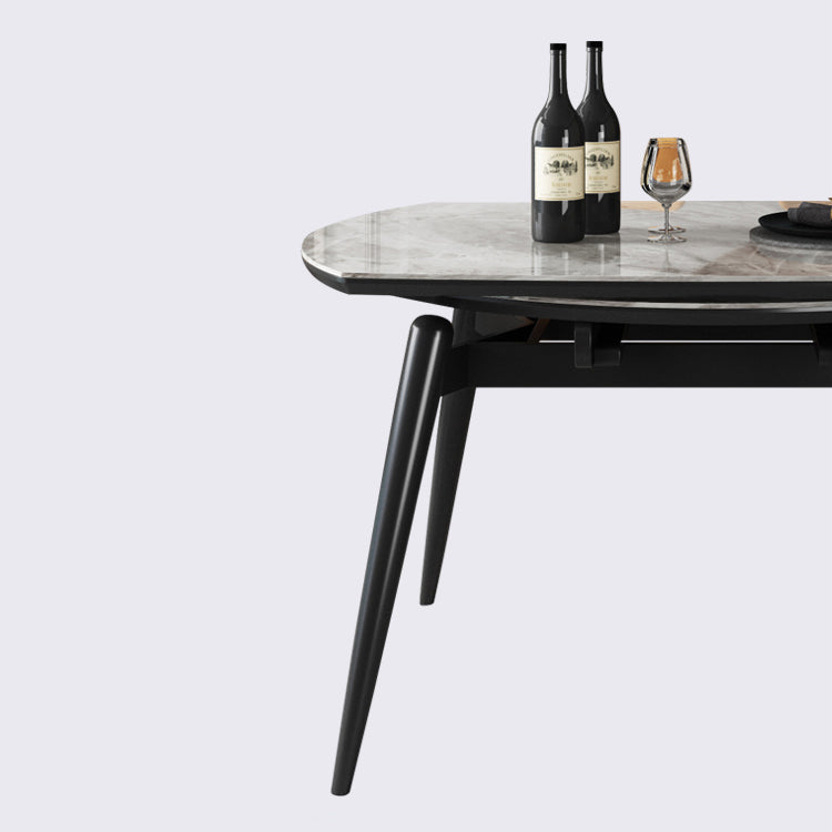 Contemporary Round Dining Table Sintered Stone Table with 4 Ash Solid Wood Legs