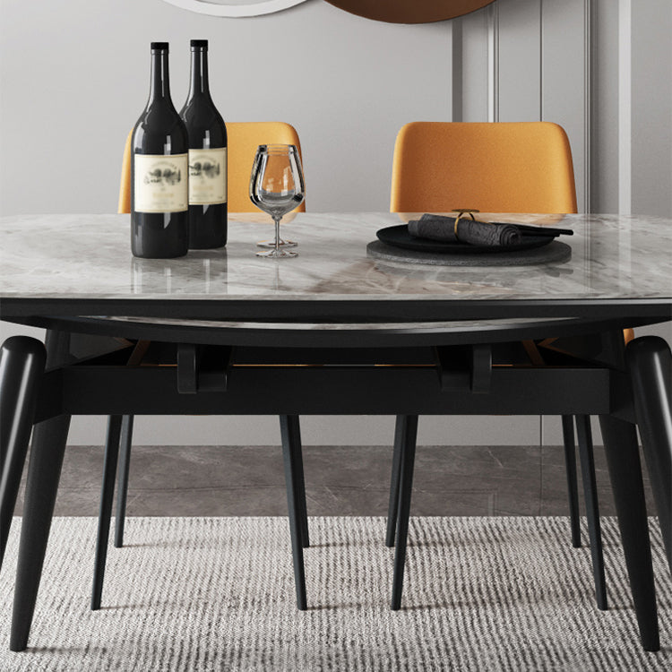 Contemporary Round Dining Table Sintered Stone Table with 4 Ash Solid Wood Legs