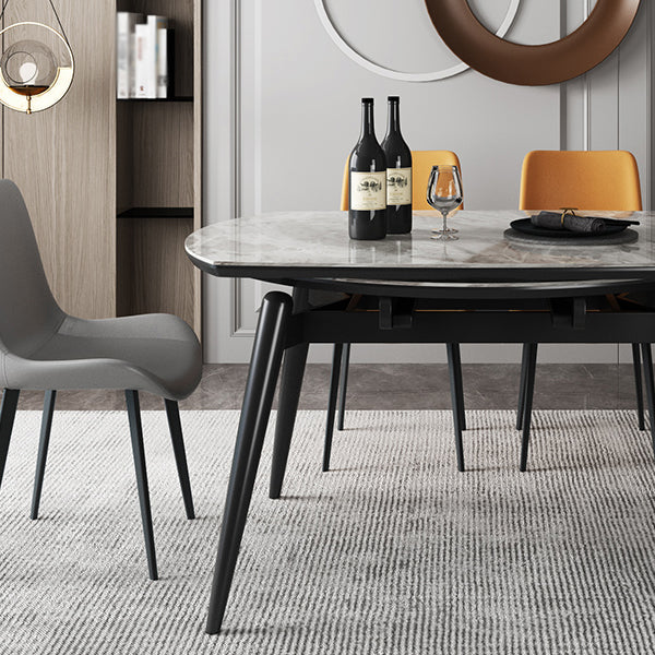 Contemporary Round Dining Table Sintered Stone Table with 4 Ash Solid Wood Legs